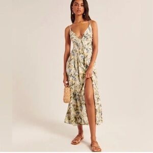 Abercrombie & Fitch Button Through Max Cream Tropical Sun Dress